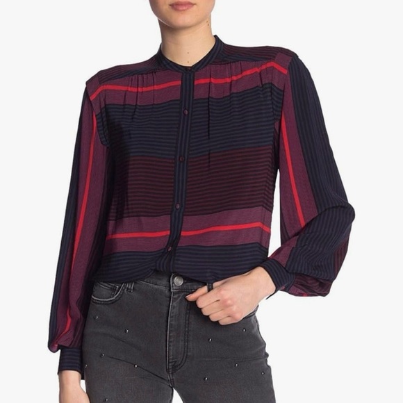 Joie Blue and Red Long Sleeve Ishana Buttoned Blouse Women’s Medium - Picture 1 of 8